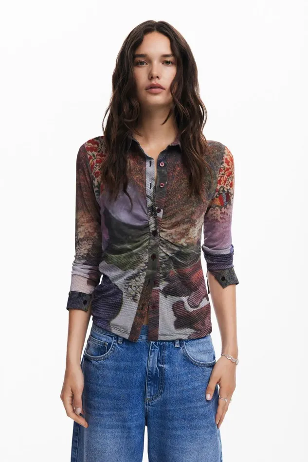 TShirts Women Desigual Longsleeve Tshirt Autumn Forest Materialfinishes