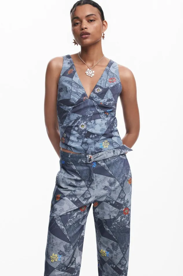 TShirts Women Desigual Patchwork Tank Top Blue