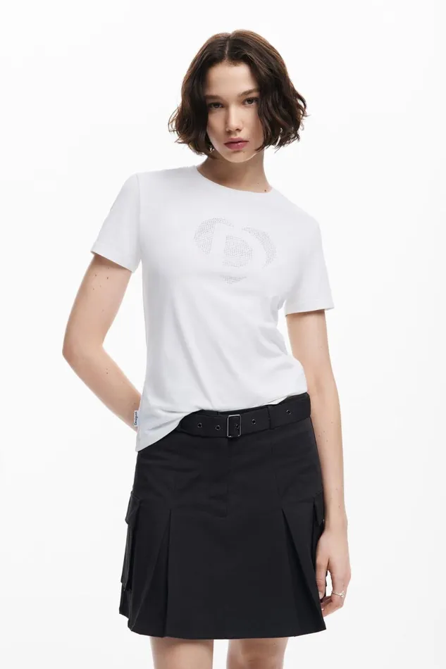 TShirts Women Desigual Tshirt With Strass Logo White