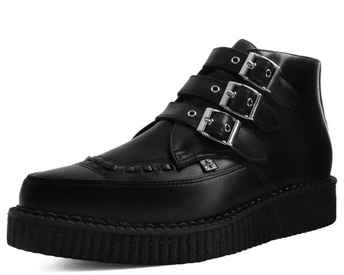 TUK Shoes Boots Men Black Vegan TUKskin 3Buckle Strap Pointed Toe Creeper Boots