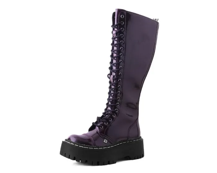 TUK Shoes Boots Men Burgundy RubOff KneeHigh Double Decker Boot