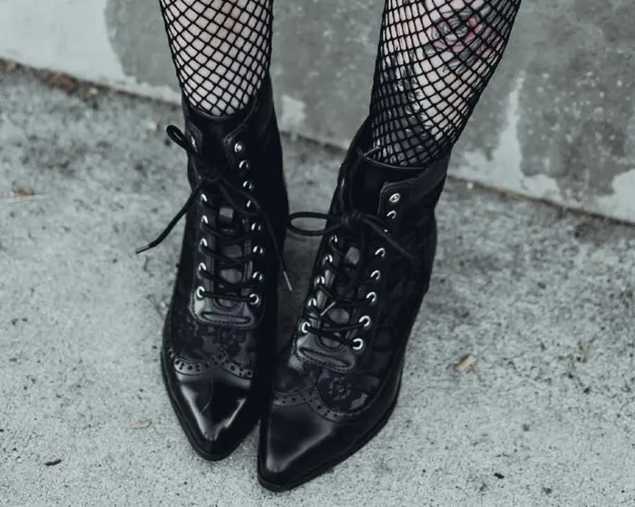 TUK Shoes Boots Women Black Victorian Anarchic Pointed Boot TUK Shoes Boots Women Black Victorian Anarchic Pointed Boot