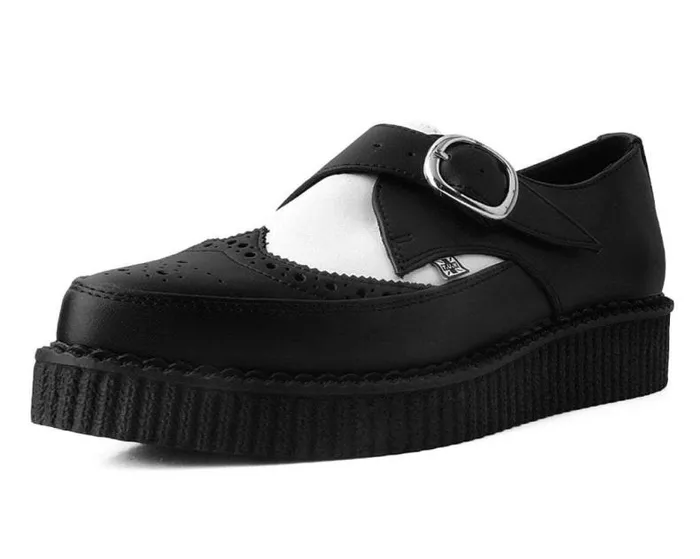 TUK Shoes Dress Shoes Men Black and White Vegan TUKskin Wing Buckle Pointed Creeper