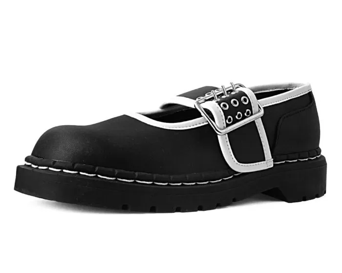 TUK Shoes Mary Janes Women Black TUKskin White Trim 3Prong Anarchic Mary Jane