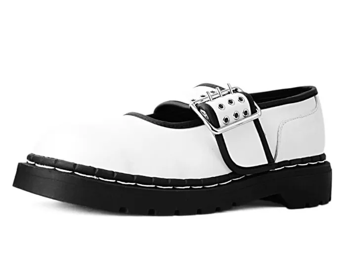 TUK Shoes Mary Janes Women White TUKskin Black Trim 3Prong Anarchic Mary Jane