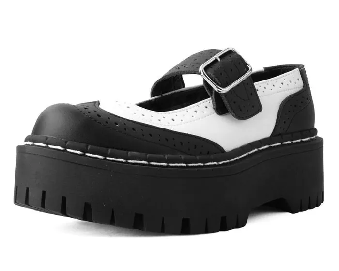 TUK Shoes Platforms Women Black and White Double Decker Mary Jane