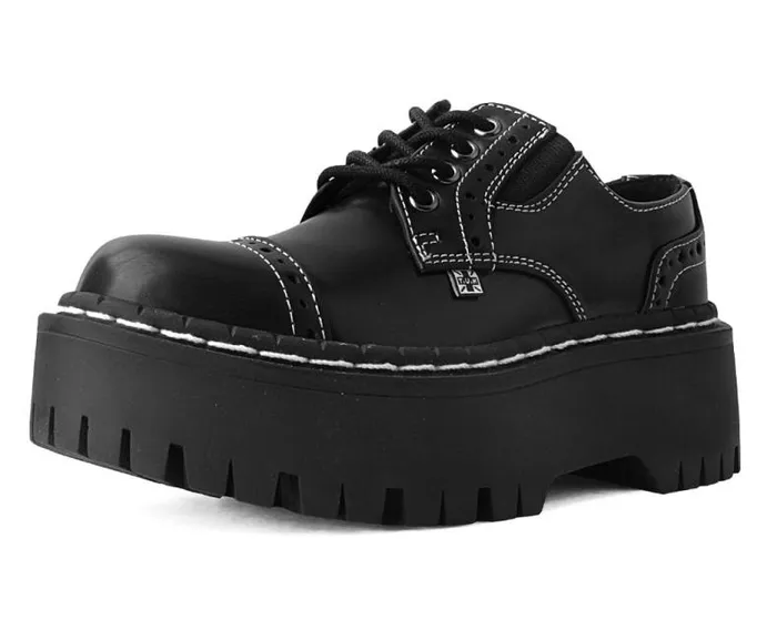 TUK Shoes Platforms Women Black Burnished Contrast Stitch Double Decker Brogue TUK Shoes Platforms Women Black Burnished Contrast Stitch Double Decker Brogue