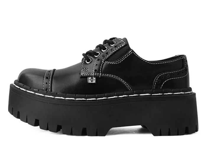 TUK Shoes Platforms Women Black Burnished Contrast Stitch Double Decker Brogue TUK Shoes Platforms Women Black Burnished Contrast Stitch Double Decker Brogue