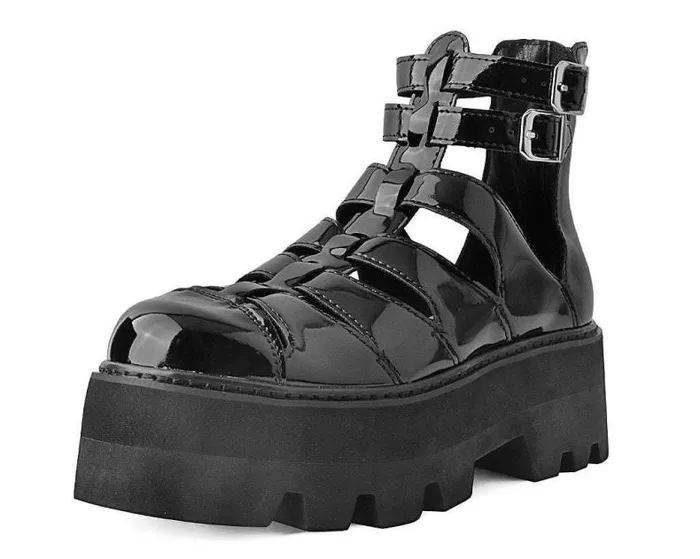 TUK Shoes Platforms Women Black Patent Gladiator Dino Lug Sandal