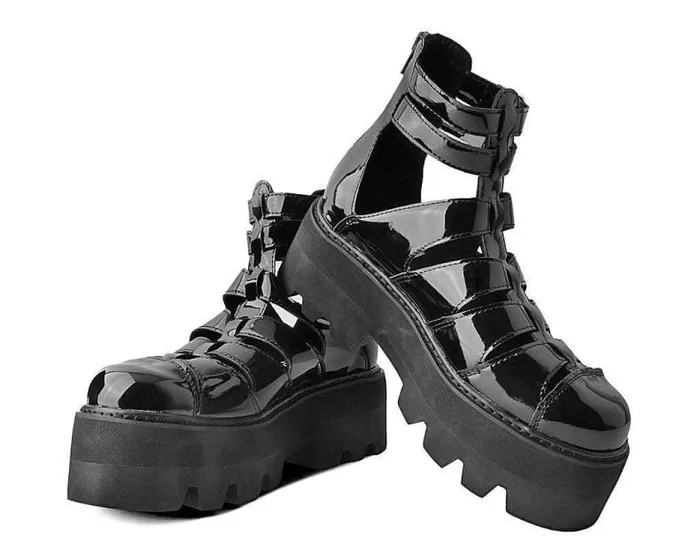 TUK Shoes Platforms Women Black Patent Gladiator Dino Lug Sandal TUK Shoes Platforms Women Black Patent Gladiator Dino Lug Sandal