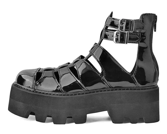 TUK Shoes Platforms Women Black Patent Gladiator Dino Lug Sandal TUK Shoes Platforms Women Black Patent Gladiator Dino Lug Sandal