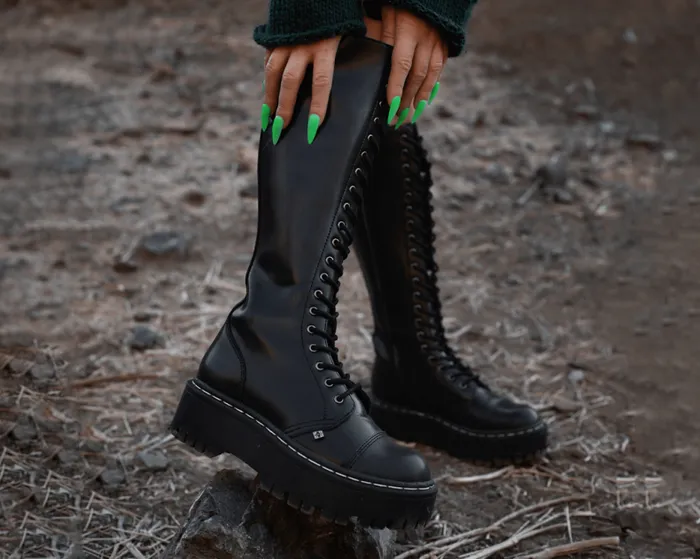 TUK Shoes Platforms Women Black TUKskin Kneehigh Double Decker Boot TUK Shoes Platforms Women Black TUKskin Kneehigh Double Decker Boot