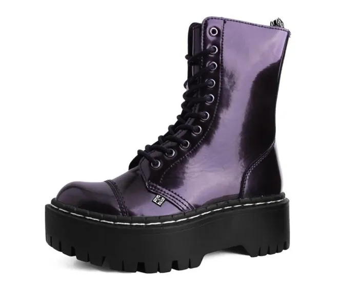 TUK Shoes Platforms Women Burgundy RubOff 10Eye Double Decker Boot