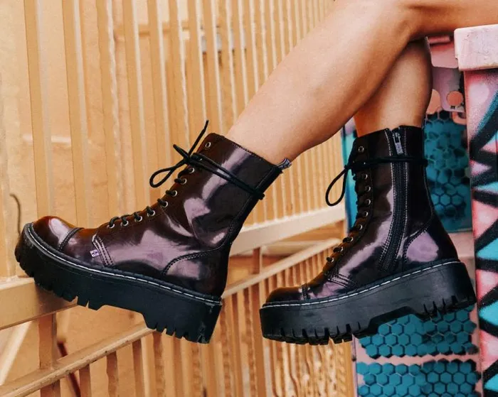 TUK Shoes Platforms Women Burgundy RubOff 10Eye Double Decker Boot TUK Shoes Platforms Women Burgundy RubOff 10Eye Double Decker Boot