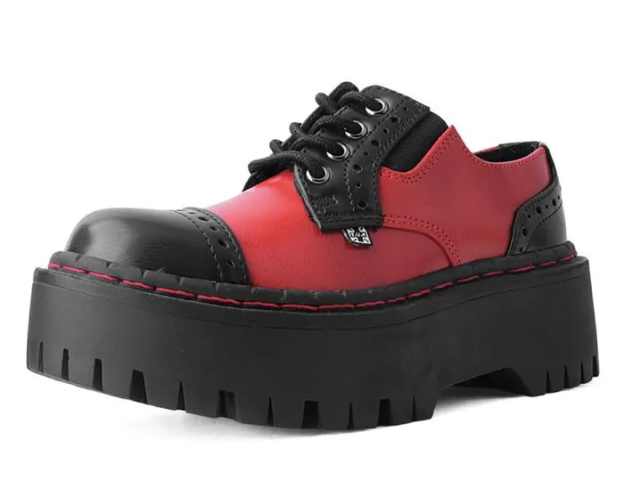 TUK Shoes Vegan Men Black and Red Double Decker Brogue