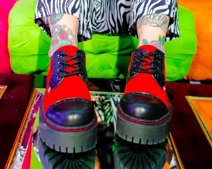 TUK Shoes Vegan Men Black and Red Double Decker Brogue TUK Shoes Vegan Men Black and Red Double Decker Brogue