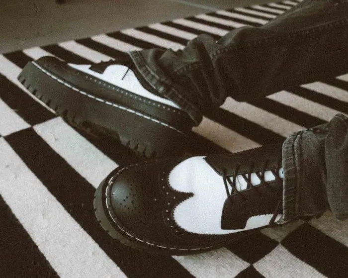 TUK Shoes Vegan Men Black and White Double Decker Brogue TUK Shoes Vegan Men Black and White Double Decker Brogue
