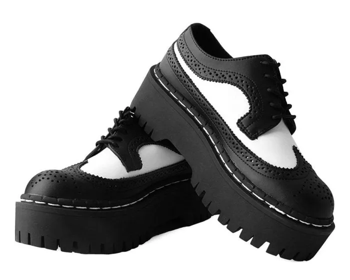 TUK Shoes Vegan Men Black and White Double Decker Brogue TUK Shoes Vegan Men Black and White Double Decker Brogue
