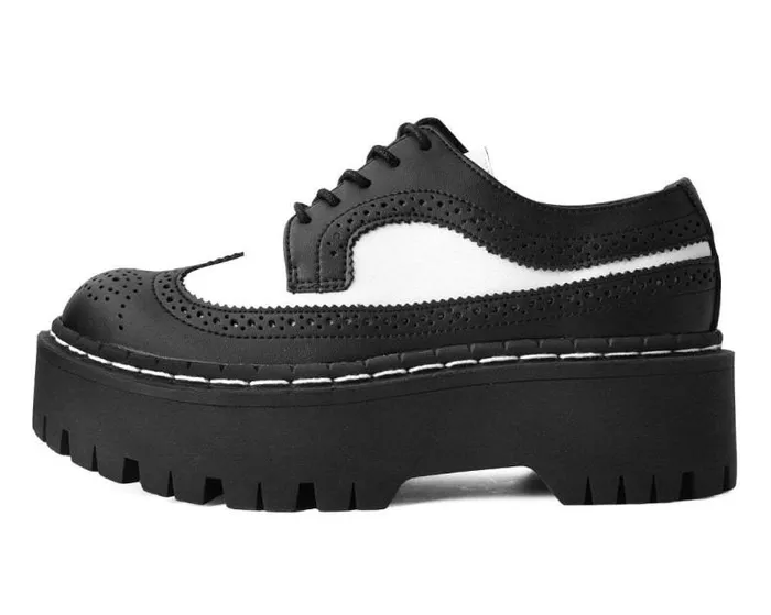 TUK Shoes Vegan Men Black and White Double Decker Brogue TUK Shoes Vegan Men Black and White Double Decker Brogue