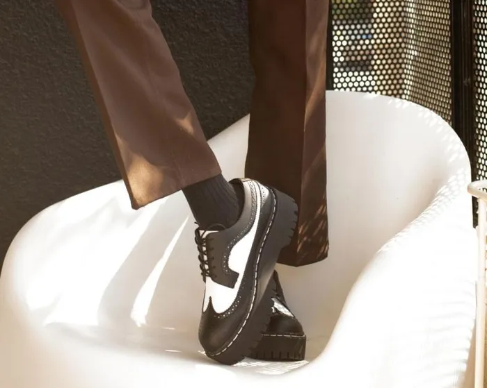 TUK Shoes Vegan Men Black and White Double Decker Brogue TUK Shoes Vegan Men Black and White Double Decker Brogue