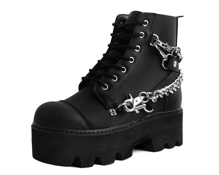 TUK Shoes Vegan Men Black Vegan 7Eye Chain and Strap Dino Lug Creeper Boot