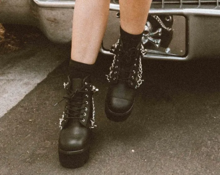 TUK Shoes Vegan Men Black Vegan 7Eye Chain and Strap Dino Lug Creeper Boot TUK Shoes Vegan Men Black Vegan 7Eye Chain and Strap Dino Lug Creeper Boot
