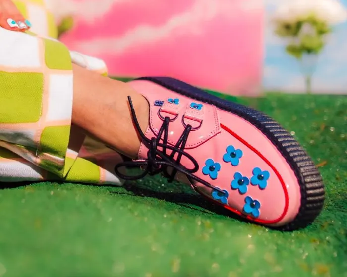 TUK Shoes Vegan Men Pink and Blue Patent Flower Viva Mondo Creeper TUK Shoes Vegan Men Pink and Blue Patent Flower Viva Mondo Creeper