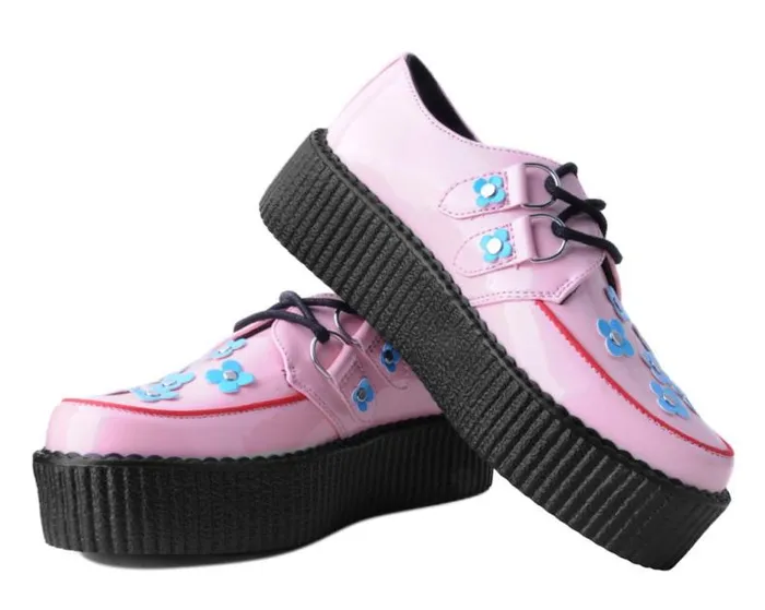 TUK Shoes Vegan Men Pink and Blue Patent Flower Viva Mondo Creeper TUK Shoes Vegan Men Pink and Blue Patent Flower Viva Mondo Creeper