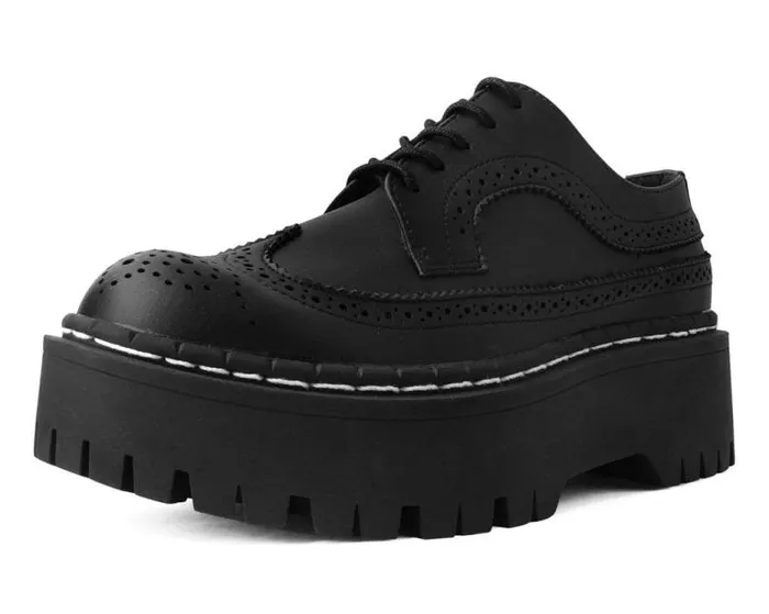 TUK Shoes Vegan Women Black Double Decker Brogue