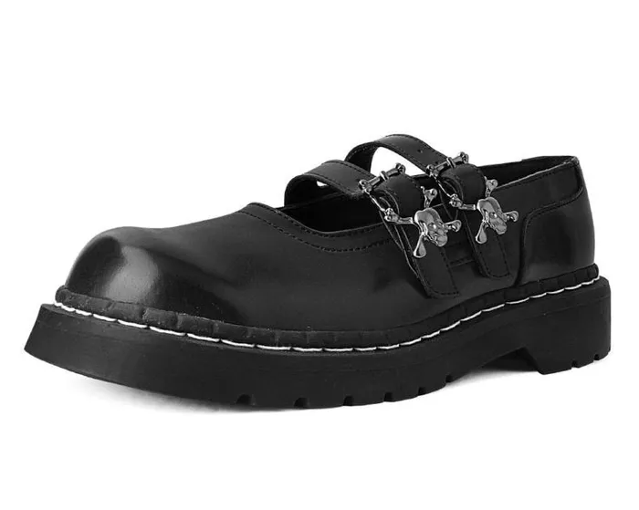 TUK Shoes Vegan Women Black TUKskin 2Skull Buckle Mary Jane