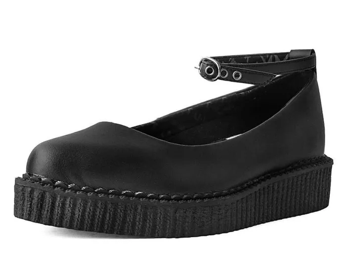 TUK Shoes Vegan Women Black TUKskin Ballet Ankle Strap Creeper Mary Jane Shoe