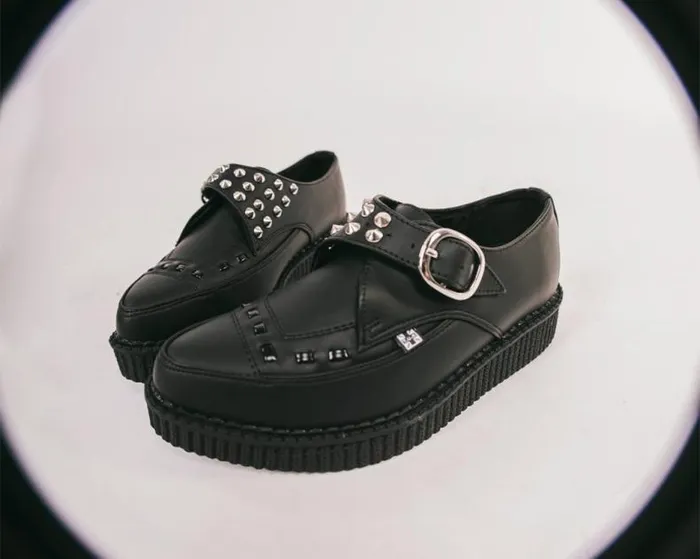TUK Shoes Vegan Women Black TUKskin Studded Buckle Pointed Creeper TUK Shoes Vegan Women Black TUKskin Studded Buckle Pointed Creeper