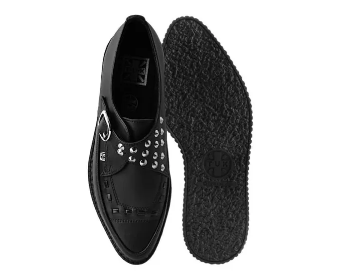 TUK Shoes Vegan Women Black TUKskin Studded Buckle Pointed Creeper TUK Shoes Vegan Women Black TUKskin Studded Buckle Pointed Creeper