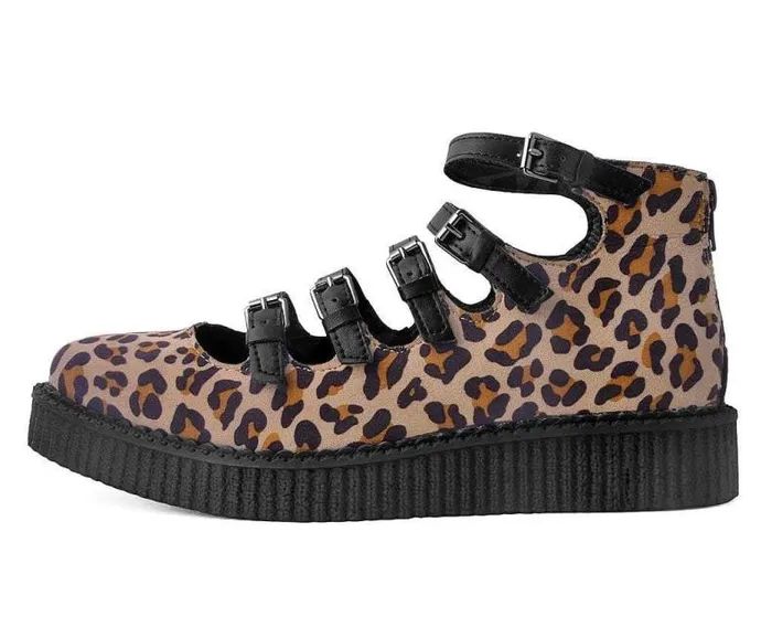 TUK Shoes Vegan Women Leopard Faux Suede Vegan MultiStrap Pointed Mary Jane Creeper Shoes TUK Shoes Vegan Women Leopard Faux Suede Vegan MultiStrap Pointed Mary Jane Creeper Shoes