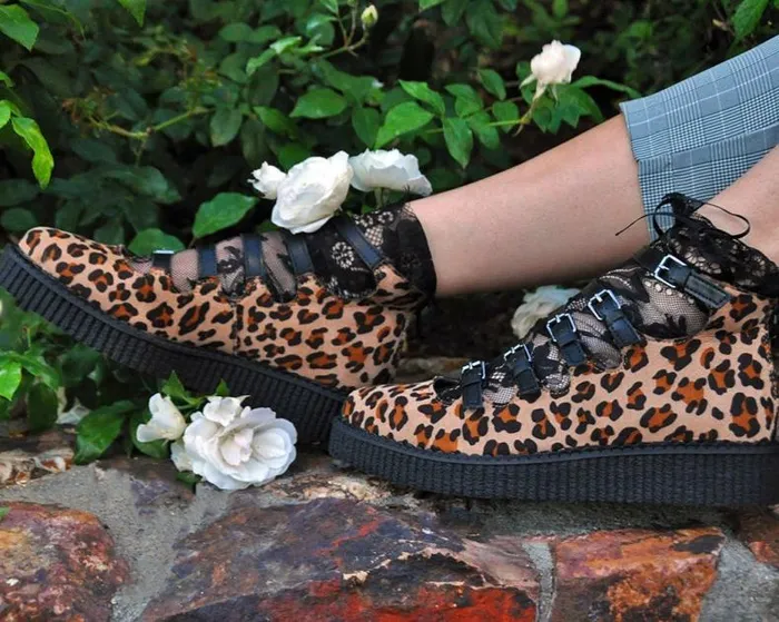 TUK Shoes Vegan Women Leopard Faux Suede Vegan MultiStrap Pointed Mary Jane Creeper Shoes TUK Shoes Vegan Women Leopard Faux Suede Vegan MultiStrap Pointed Mary Jane Creeper Shoes
