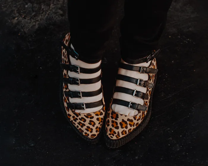 TUK Shoes Vegan Women Leopard Faux Suede Vegan MultiStrap Pointed Mary Jane Creeper Shoes TUK Shoes Vegan Women Leopard Faux Suede Vegan MultiStrap Pointed Mary Jane Creeper Shoes