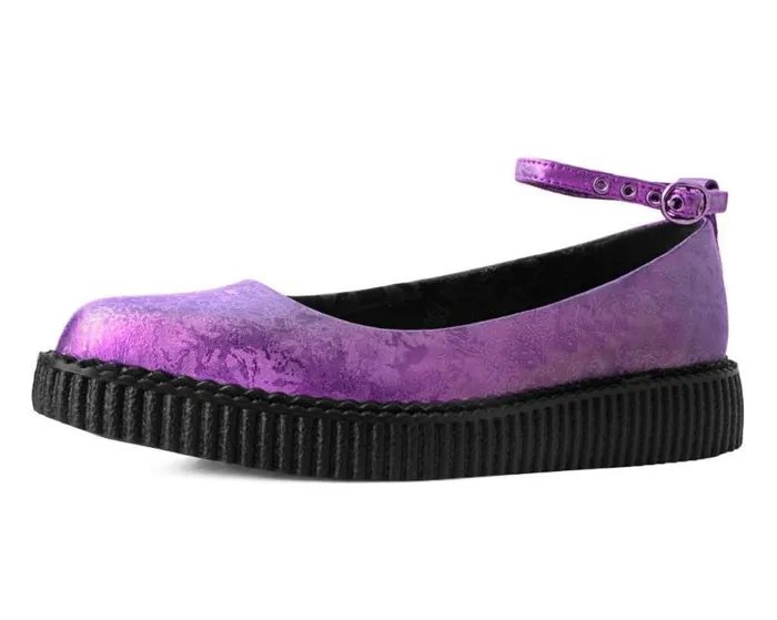 TUK Shoes Vegan Women Purple Metallic Blossom Ballet Ankle Strap Creeper Mary Jane Shoe