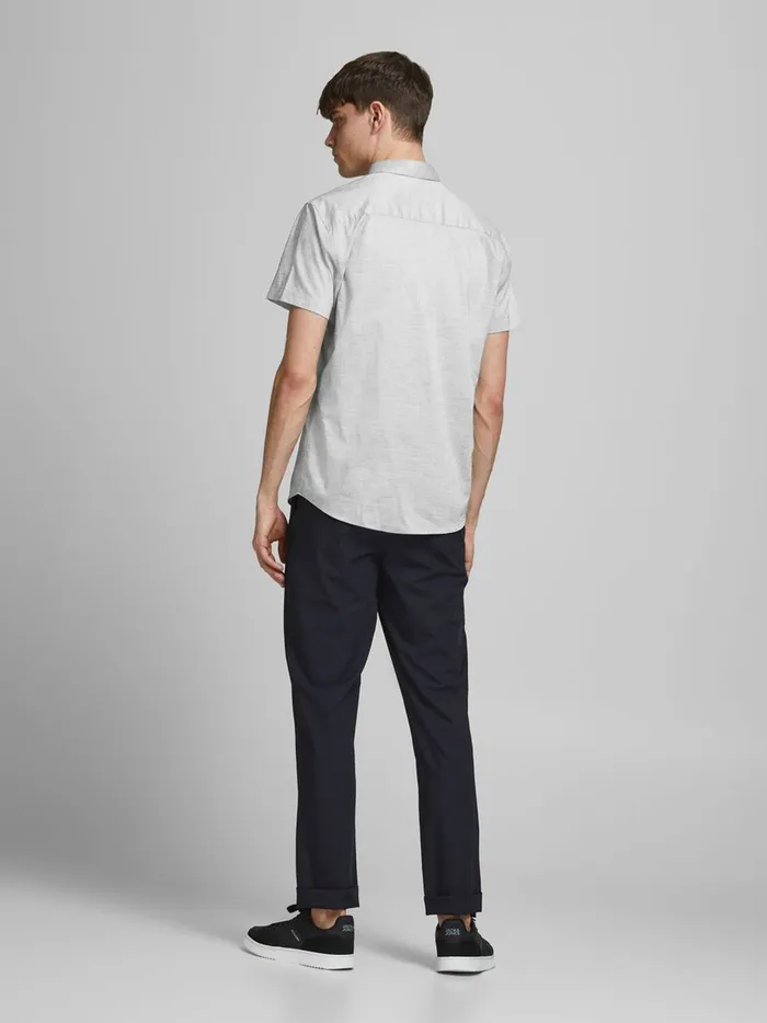Tailoring JACK and JONES Mens BUTTONDOWN POPLIN SHORT SLEEVED SHIRT Grey Light Grey Melange