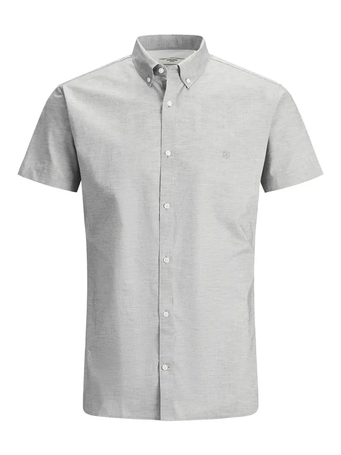 Tailoring JACK and JONES Mens BUTTONDOWN POPLIN SHORT SLEEVED SHIRT Grey Light Grey Melange