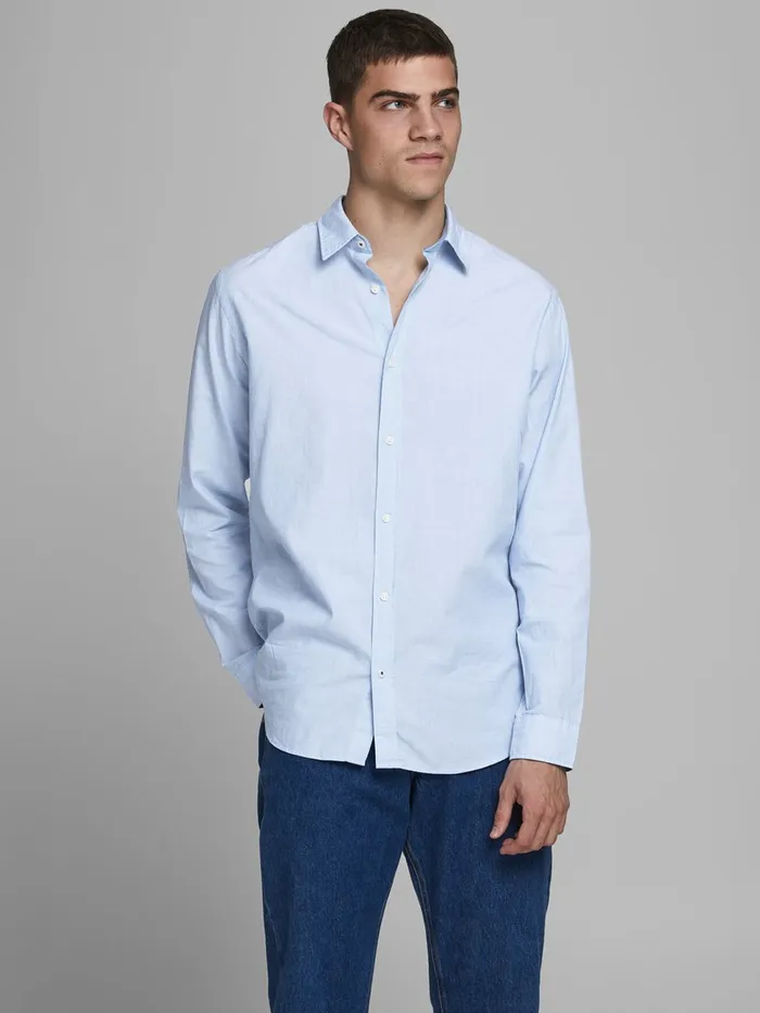 Tailoring JACK and JONES Mens POPLIN SLIM FIT SHIRT Blue Cashmere Blue