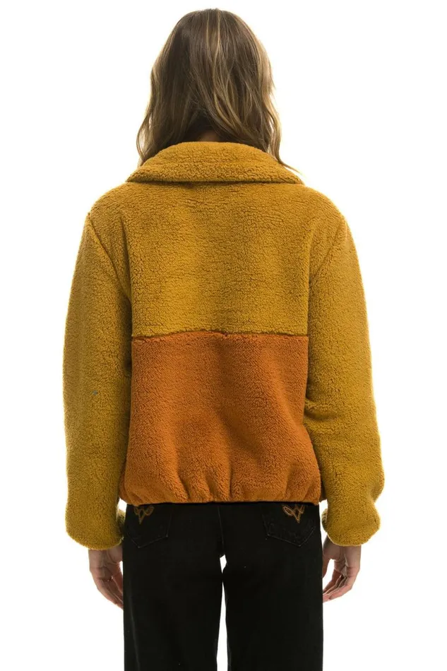 Teddy Apres Half Zip Color Block Jacket 8211 Honey WomenMen Aviator Nation Teddy Jackets