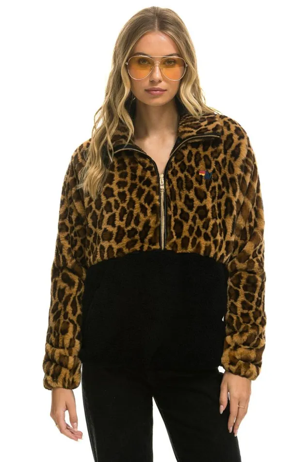 Teddy Unisex Half Zip Color Block Jacket 8211 Cheetah WomenMen Aviator Nation Teddy Jackets