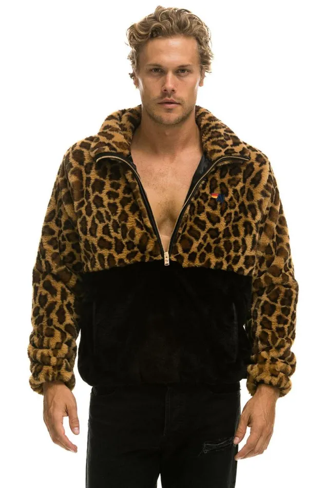Teddy Unisex Half Zip Color Block Jacket 8211 Cheetah WomenMen Aviator Nation Teddy Jackets