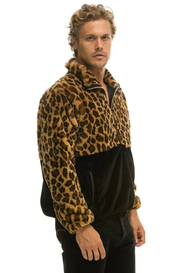 Teddy Unisex Half Zip Color Block Jacket 8211 Cheetah WomenMen Aviator Nation Teddy Jackets