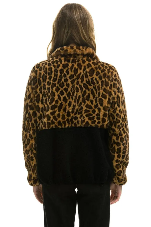 Teddy Unisex Half Zip Color Block Jacket 8211 Cheetah WomenMen Aviator Nation Teddy Jackets