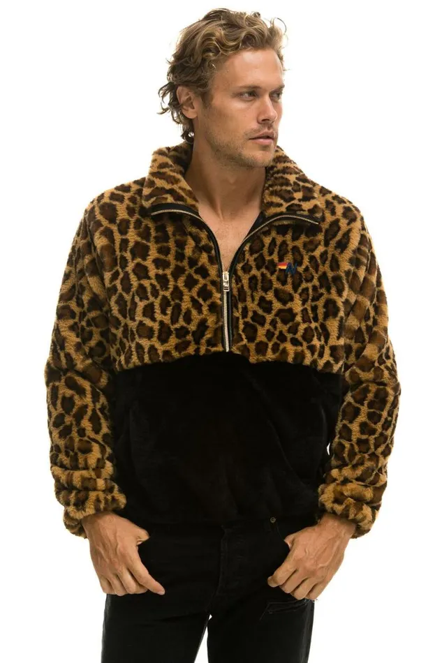 Teddy Unisex Half Zip Color Block Jacket 8211 Cheetah WomenMen Aviator Nation Teddy Jackets