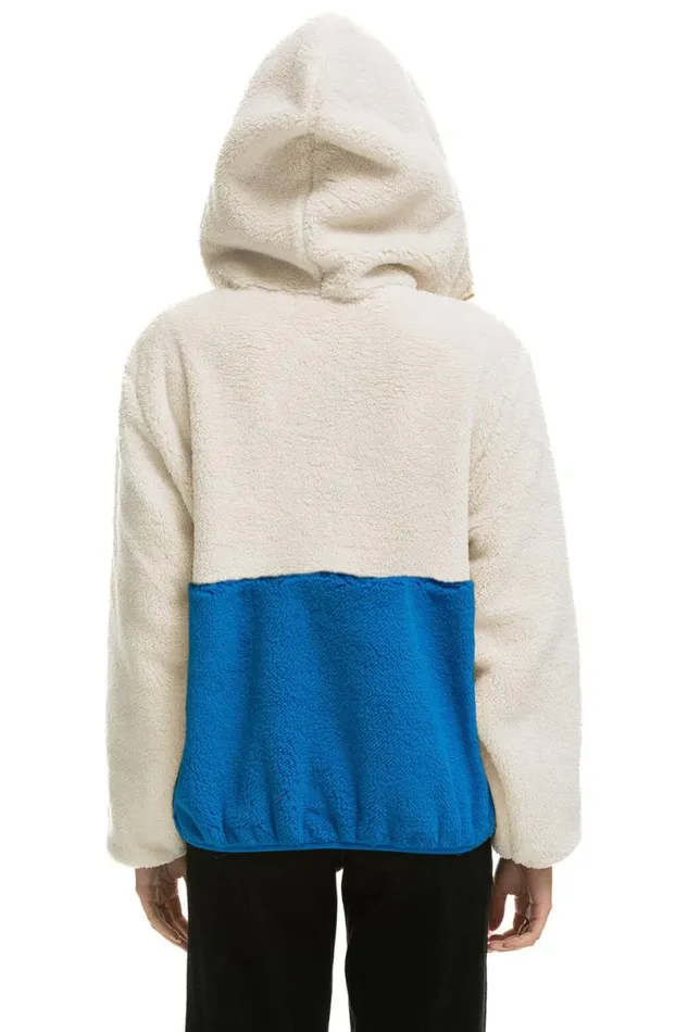 Teddy Unisex Hooded Half Zip Color Block Jacket 8211 Vintage White WomenMen Aviator Nation Teddy Jackets