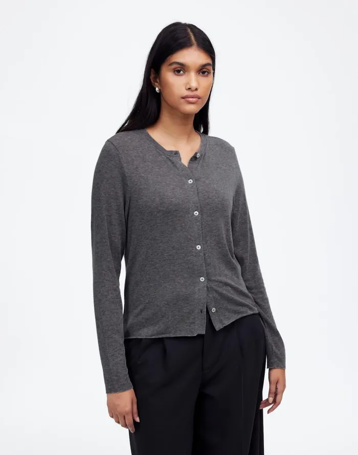Tees Women Madewell WoolBlend Crewneck Cardigan Hthr Coal