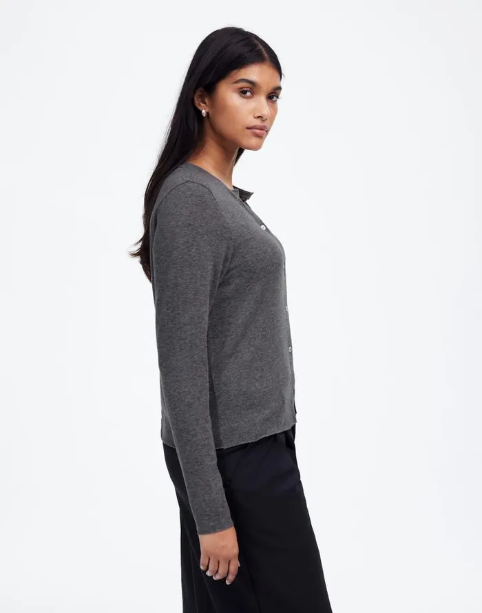 Tees Women Madewell WoolBlend Crewneck Cardigan Hthr Coal