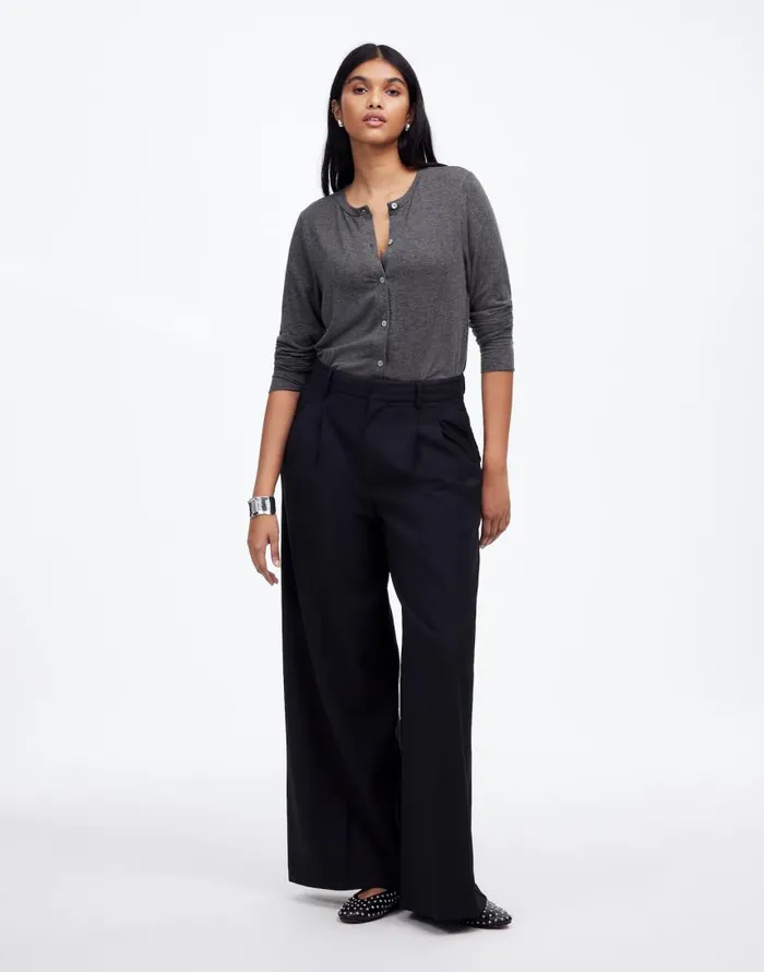 Tees Women Madewell WoolBlend Crewneck Cardigan Hthr Coal